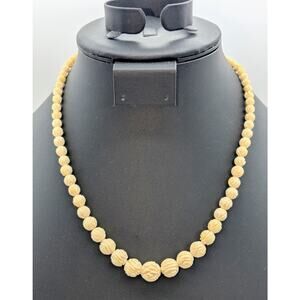 Antique Carved Celluloid Art Deco Graduated Bead 18.75" Necklace W/ Screw Clasp